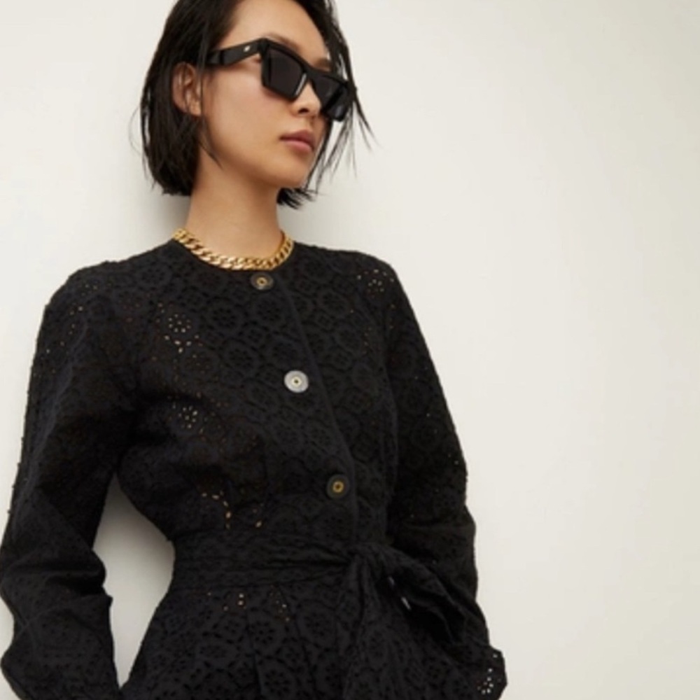 Veronica Beard Kapnos Eyelet Jacket - Black Size 2 - Picture 3 of 15